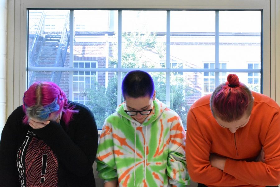 Students with dyed hair (from left to right): Moe Wheat, Olivia Adams, James Barnett)