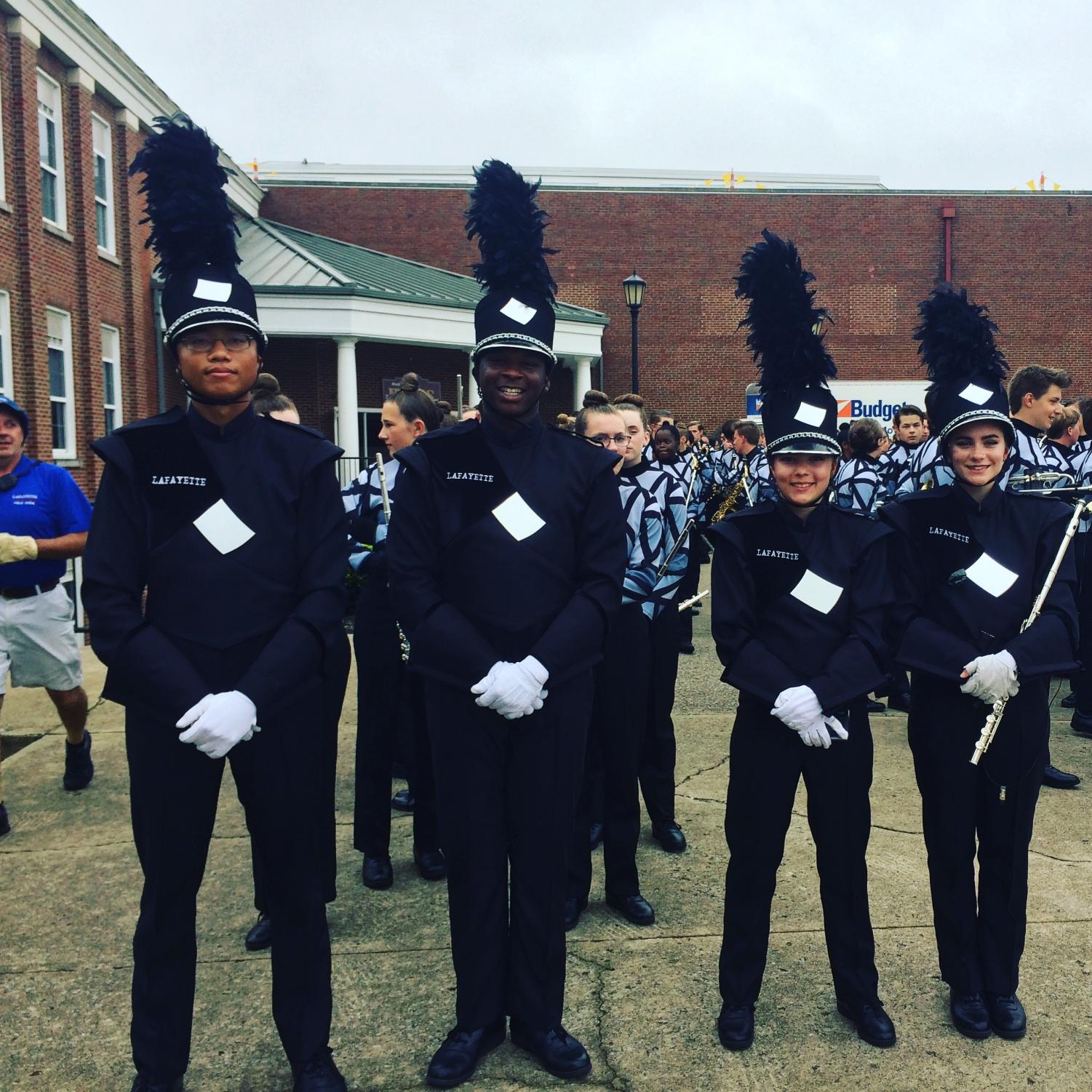The 2018 Lafayette band drum majors: Casey Trowel, Ni'Ke McDonald, Kate Manno, and Shannon James.