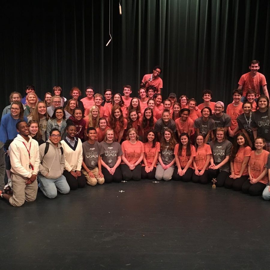 Theatre Students from Lafayette, Dunbar, and Tates Creek celebrate their win at Regionals.