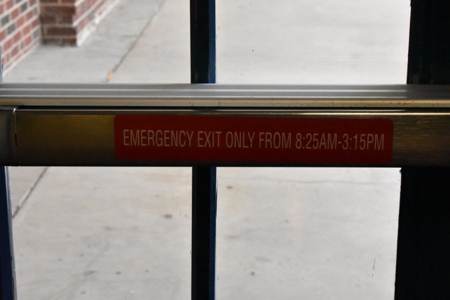 New exit only signs on doors.