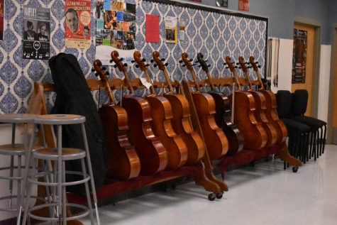 Instruments in the Lafayette orchestra room.