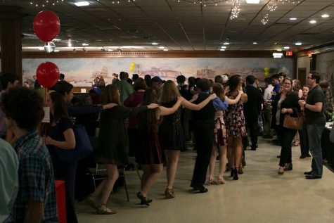 Students, friends, and family dancing at the 2018 Band Bash.