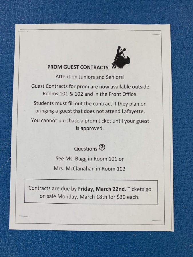 Poster for prom guest contracts.