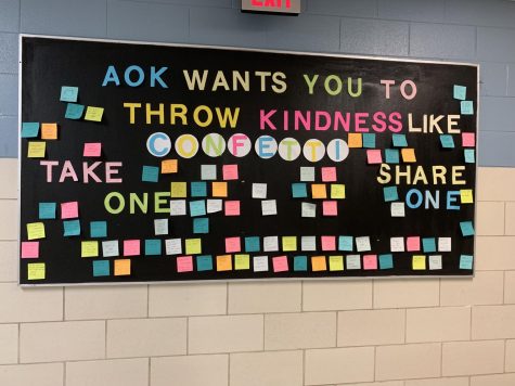 Acts of Kindness board of complements in the science hall. 