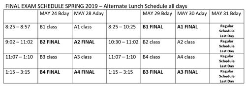 2019 final exam schedule.