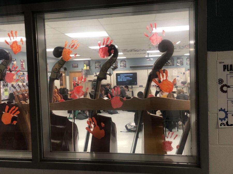 Thanksgiving Hand Turkeys outside the Orchestra Room.