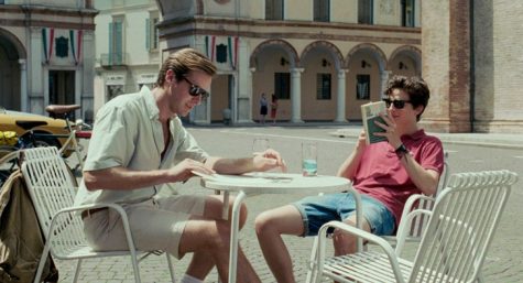 Elio and Oliver sit in a cafe on one of their first outings.