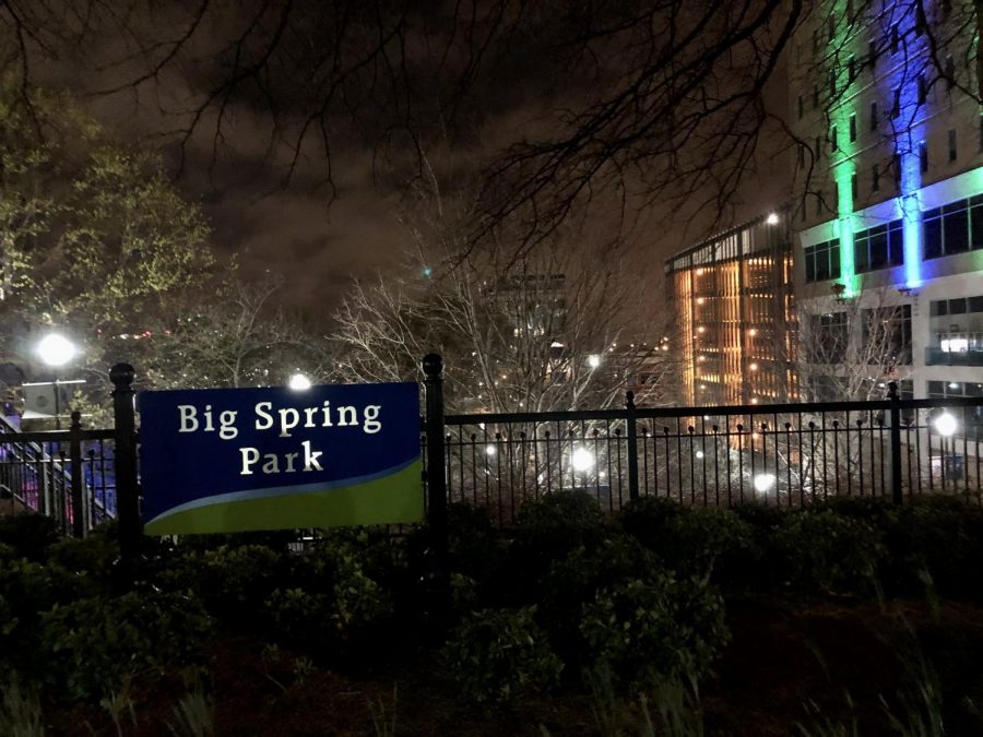 Big Spring Park located in Huntsville Alabama. Even the park at night contained various amounts of people seemingly unfazed by the Coronavirus Pandemic.