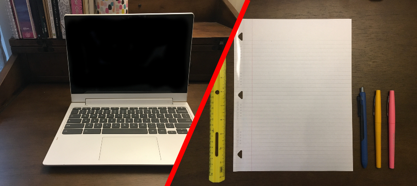 Pick your learning tools: paper and pencil or Chromebook and keyboard.