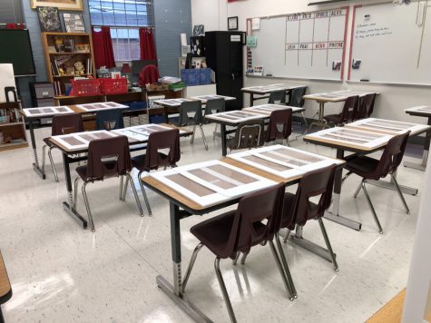 Lexington, KY. Mrs. McPhersons classroom at Lafayette shows how teachers have spaced desks/tables out to provide as much social distancing as possible.