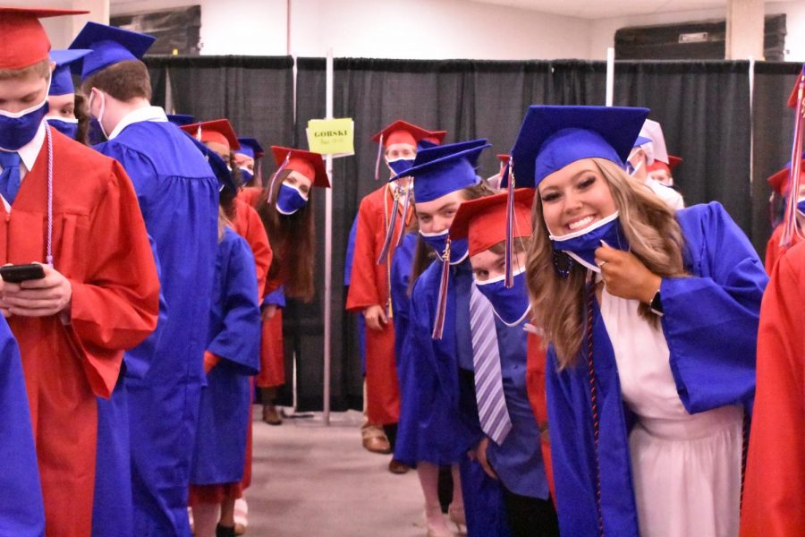Lexington, Kentucky: Lafayette graduates are all smiles while waiting for the ceremony at Rupp Arena at Rupp to start.