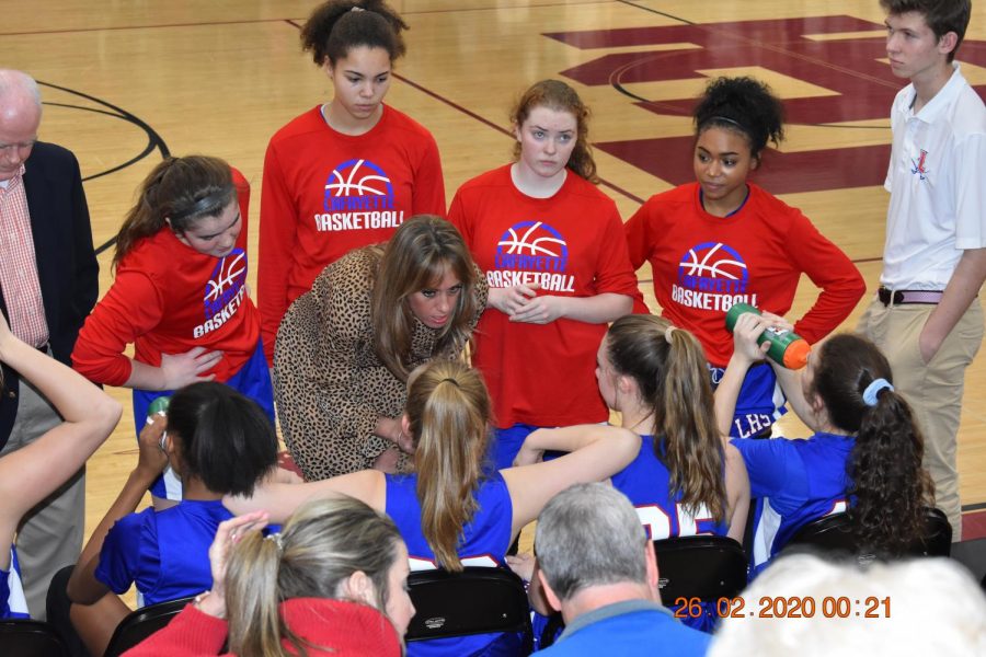 Coach Denton talking to the 2019-2020 Lafayette Girls Basketball Team