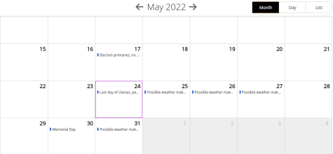 The last day before Summer Break marked on the Lafayette Calendar.