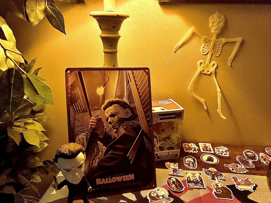 This display shows different merchandise from the Halloween franchise.
