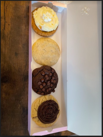 These were the cookie flavors for the week of June 21st - 26th, 2021. The cookie flavors are (from top to bottom) Peaches and Cream, Lemon Poppyseed with Lemon Curd filling, Dark Dream, and Chocolate Cupcake.