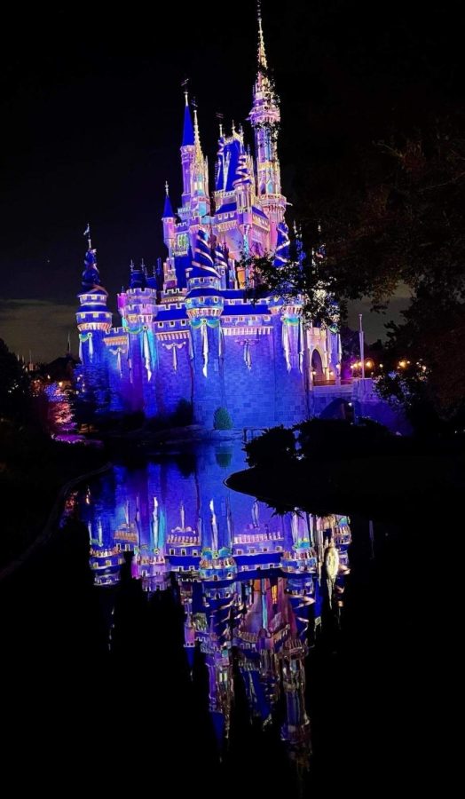 The Disney World castle illuminated for its 50th celebration in 2021.