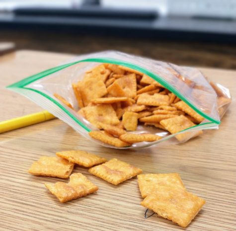LEXINGTON, KY. Cheez-Its sitting on a desk, ready to be eaten.