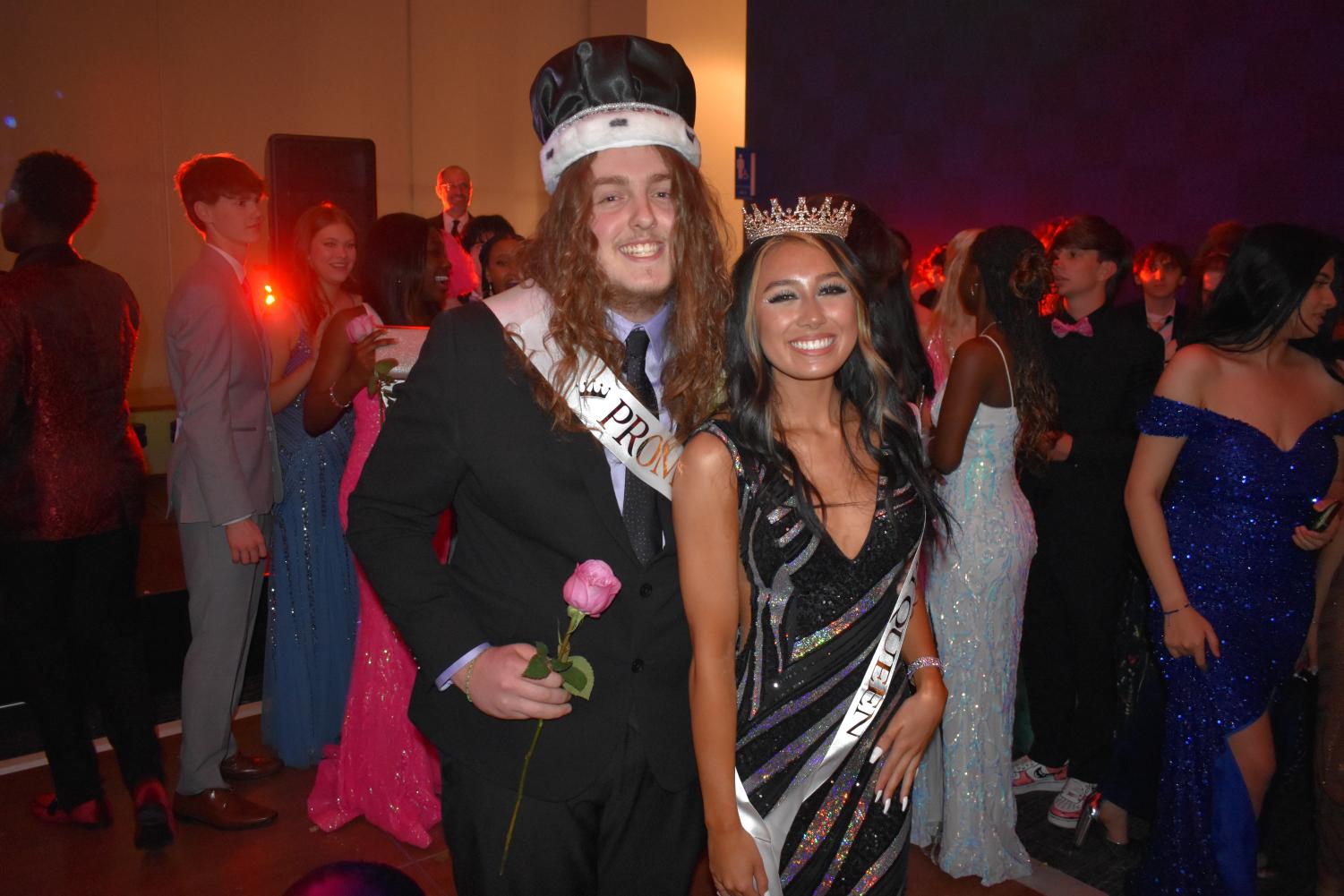 Lexington, KY. Ryder McConathy and Amelia Mintu are crowned royalty at Kroger Field for Lafayettes 2023 prom. 