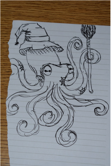 Art done by a staff member of the Lafayette Times of an octopus dressed as a witch for Halloween.