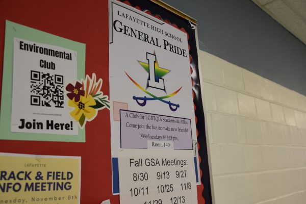 Photo of GSA poster on school bulletin board taken on November 15, 2023