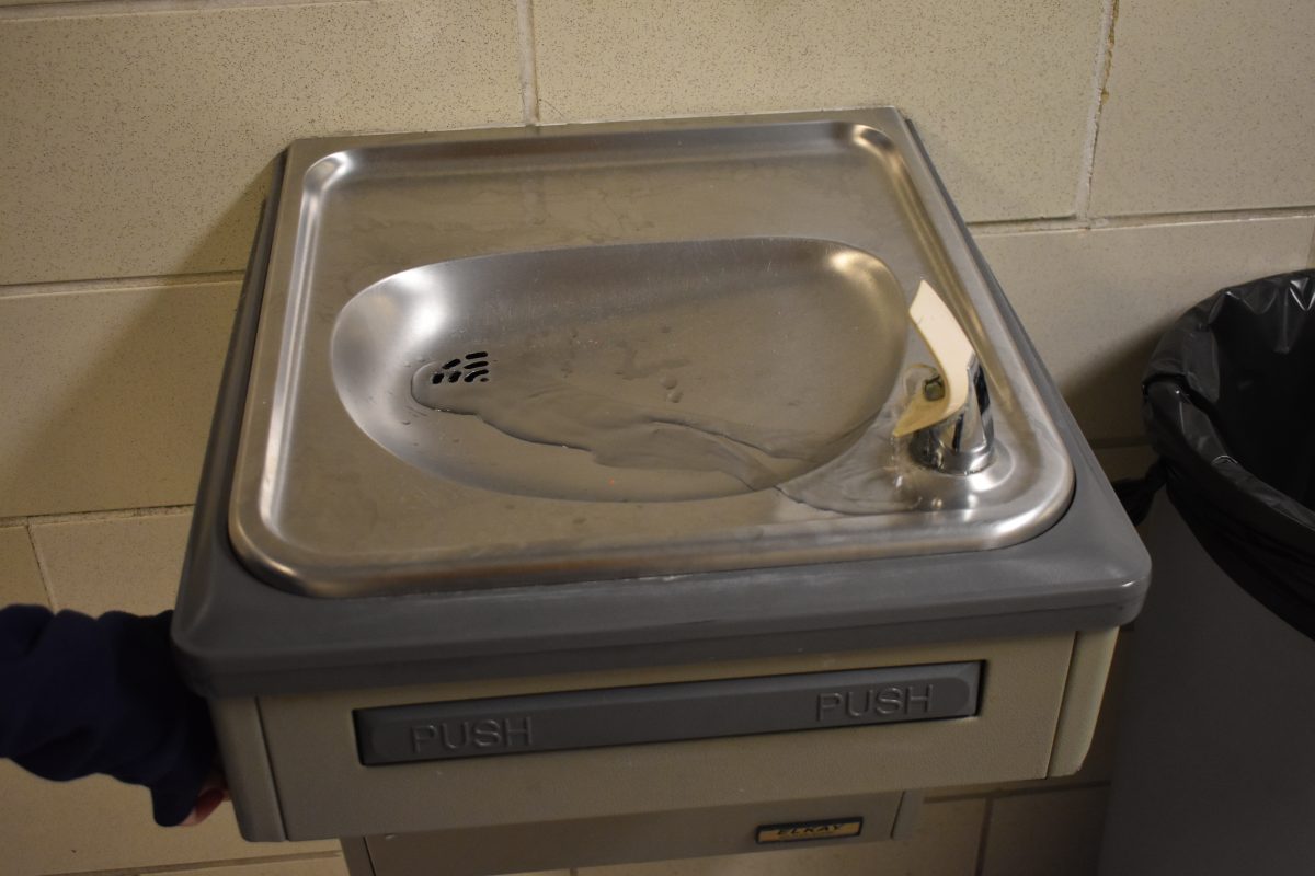 A water fountain at Lafayette High School located in the science hallway, outside room 263. Photo taken on November 28th, 2023.