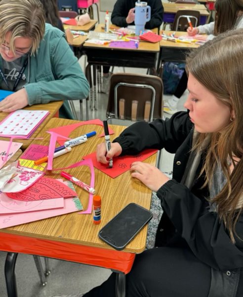 Lafayette students making cards for retirement homes. Taken February 6th, 2024