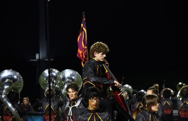 Junior, Jonathan Francis plays the cello for the Lafayette Marching Band's, "The Four Nations", in George Rogers Clark, Cardinal Stadium, on October 12th. 