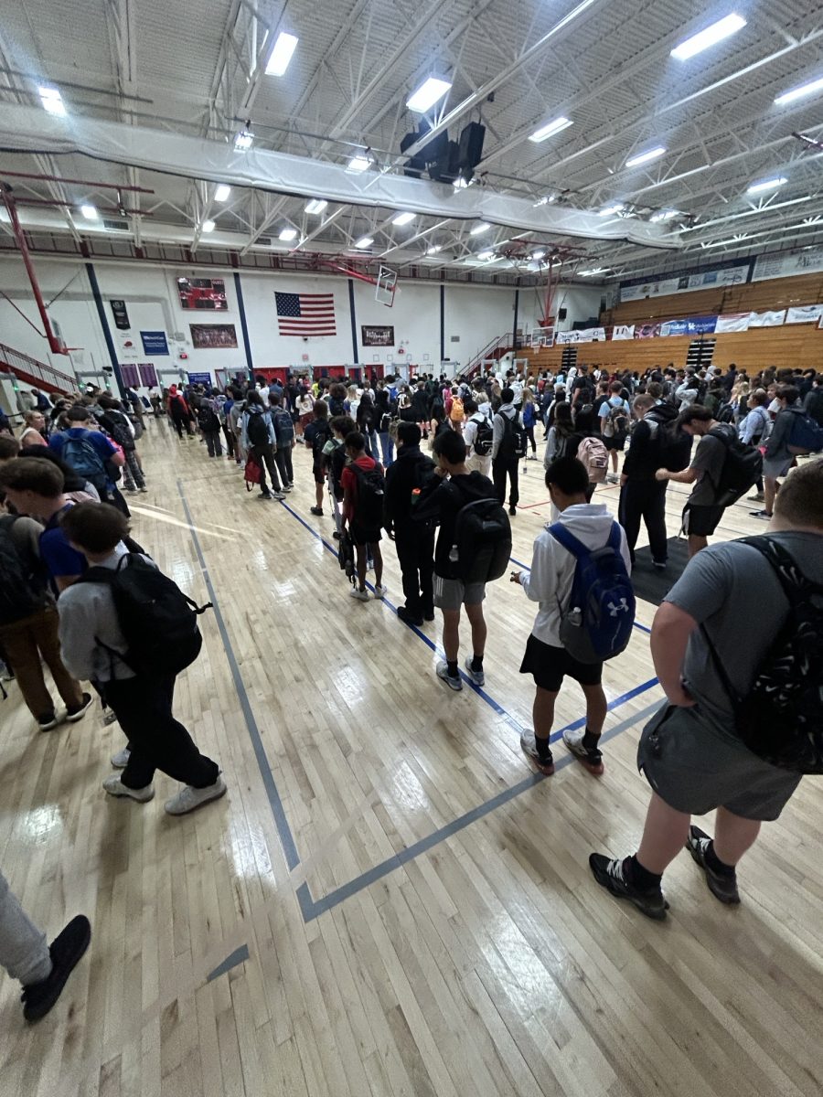 This shows the students here at Lafayette waiting in the metal detector lines on September 20, 2024 at 8:07am. 