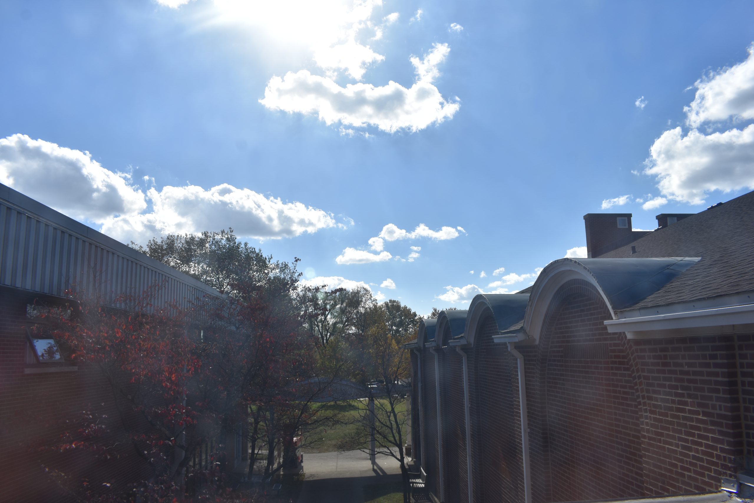 A view of the outside of lafayette from a 2nd-floor window.