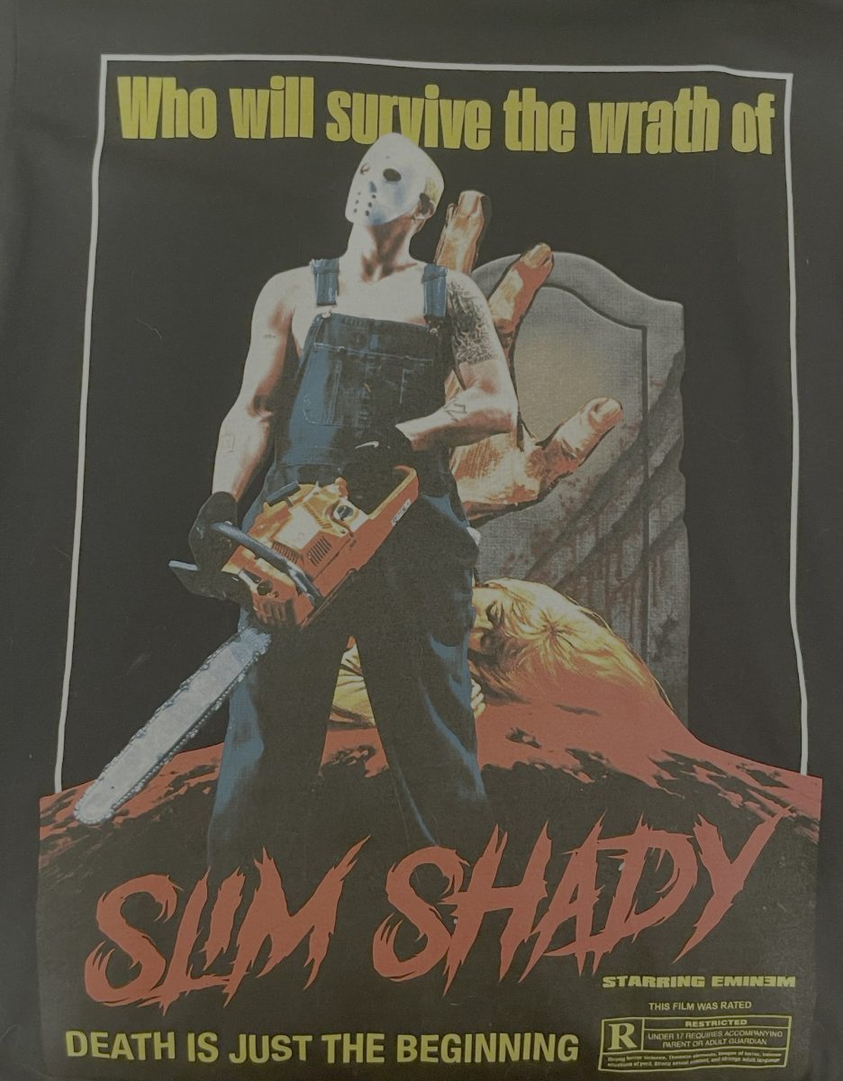 Eminem's limited edition Halloween shirt titled, "Who will survive the wrath of Slim Shady." Taken October 23, 2024.