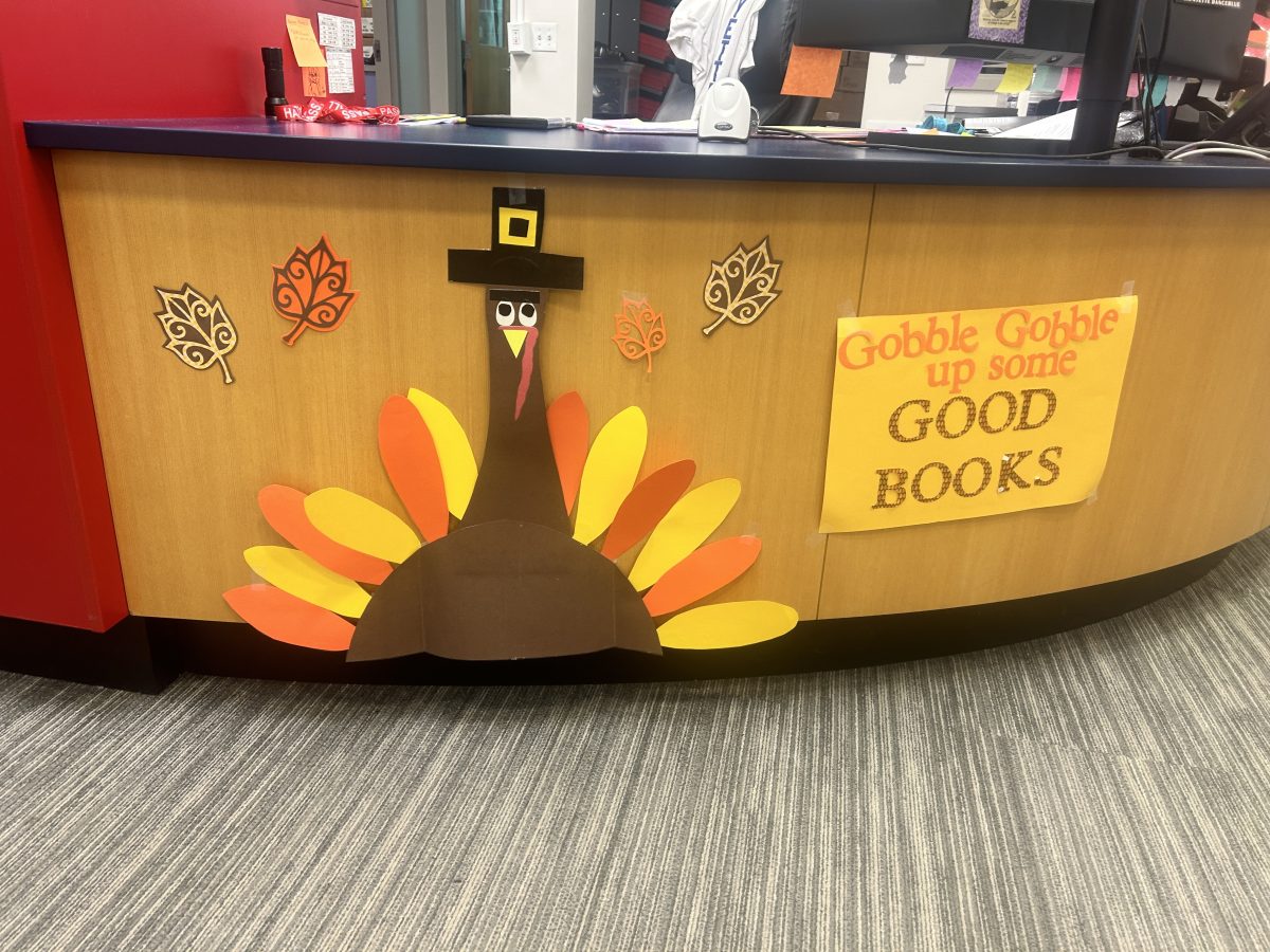 Thanksgiving display in the Lafayette High school library on November 13th, 2024 at 9:30