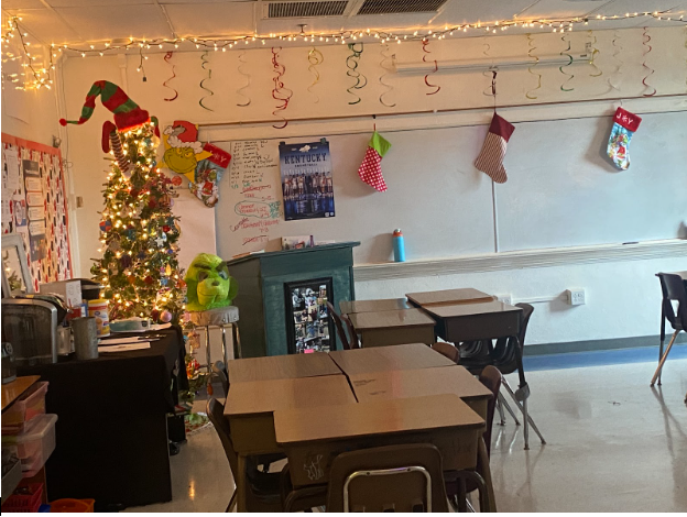 Picture of Lindsey Thrash's English classroom after she decorated it for the holidays taken on November 6th.