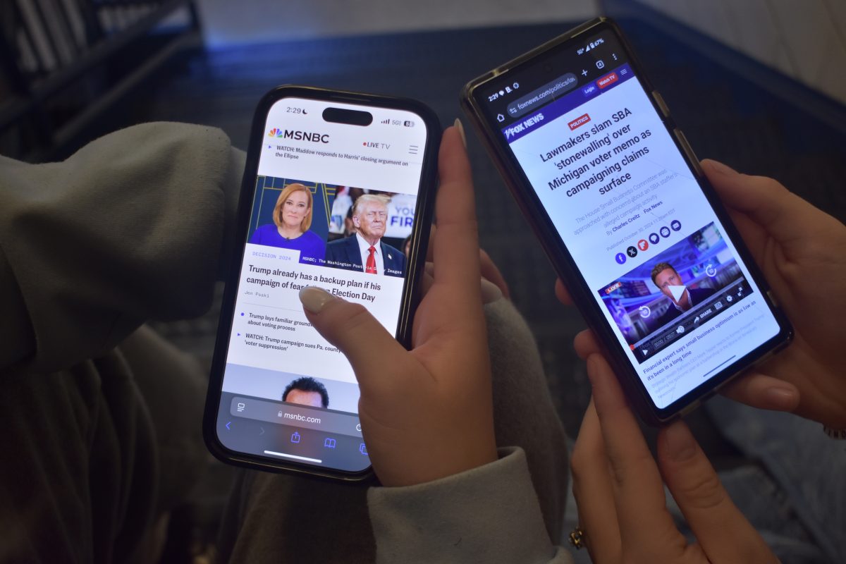 Students Lorelei Brown and Cara Leo examined information about the upcoming election from news sources on October 30, 2024.