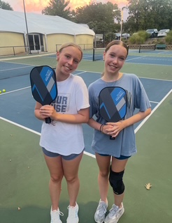 Julia and Opal Voskuhl playing pickleball at the Griffin Gate Hotel in Lexington, Kentucky on August 16th, 2024.