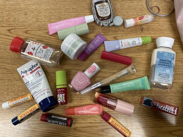 A Lafayette student's beauty products that they keep in their school bag for daily use. Photo taken December 17, 2024.