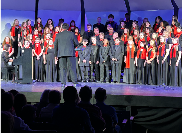 Lafayette Treble choirs and the Troubadours singing their combined opening song at the beginning of the concert. Taken in the Beeler Auditorium on December 5th.