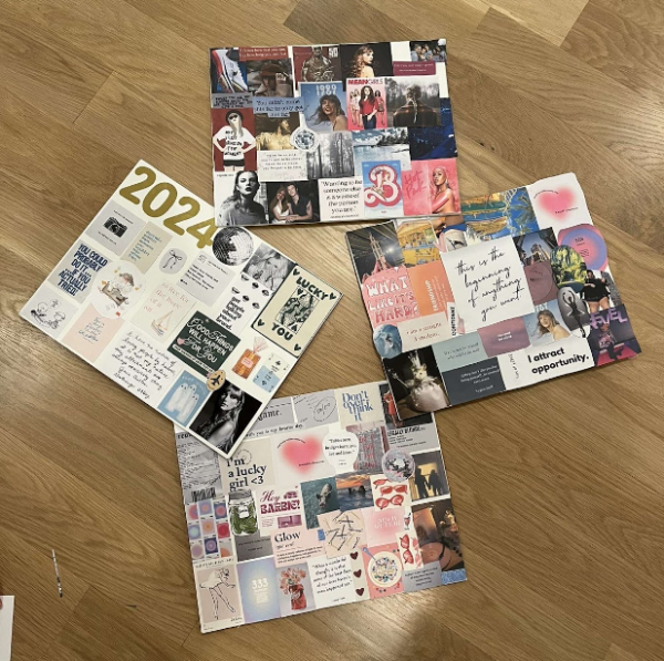 Vision boards made by Lafayette students as a New Year's tradition. Photo taken December 31st, 2023.