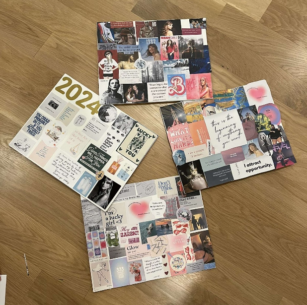 Vision boards made by Lafayette students as a New Year's tradition. Photo taken December 31st, 2023.