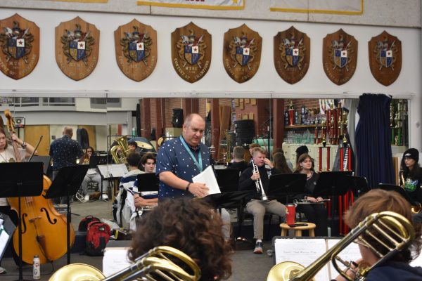 Dr. Chris Strange conducts the Lafayette Jazz Ensemble, in Lafayette's music department. Photo taken Thursday, November 21st. 