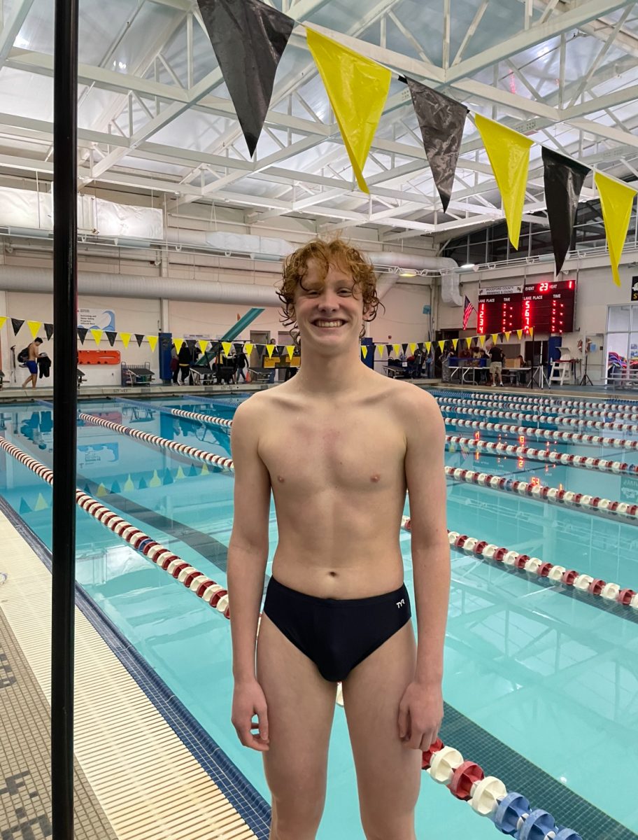 Lafayette Swimmer of the Meet Reed Chitwood stands by the Falling Springs Pool at the Lafayette vs. Anderson Country and Woodford Country Swim meet at 8:12 P.M on November 20th