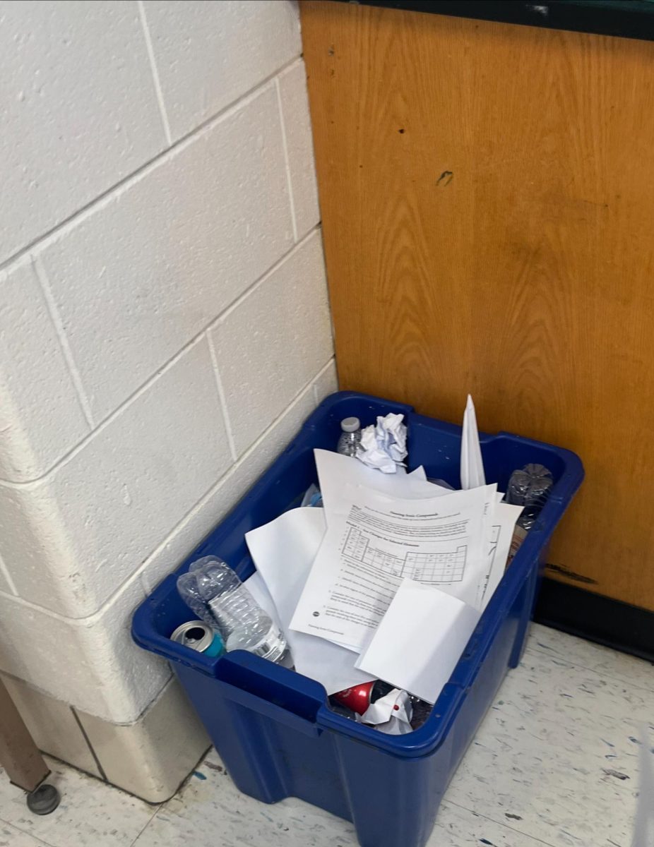 Recycling bin located in a science classroom. Taken on Monday, December 2nd.