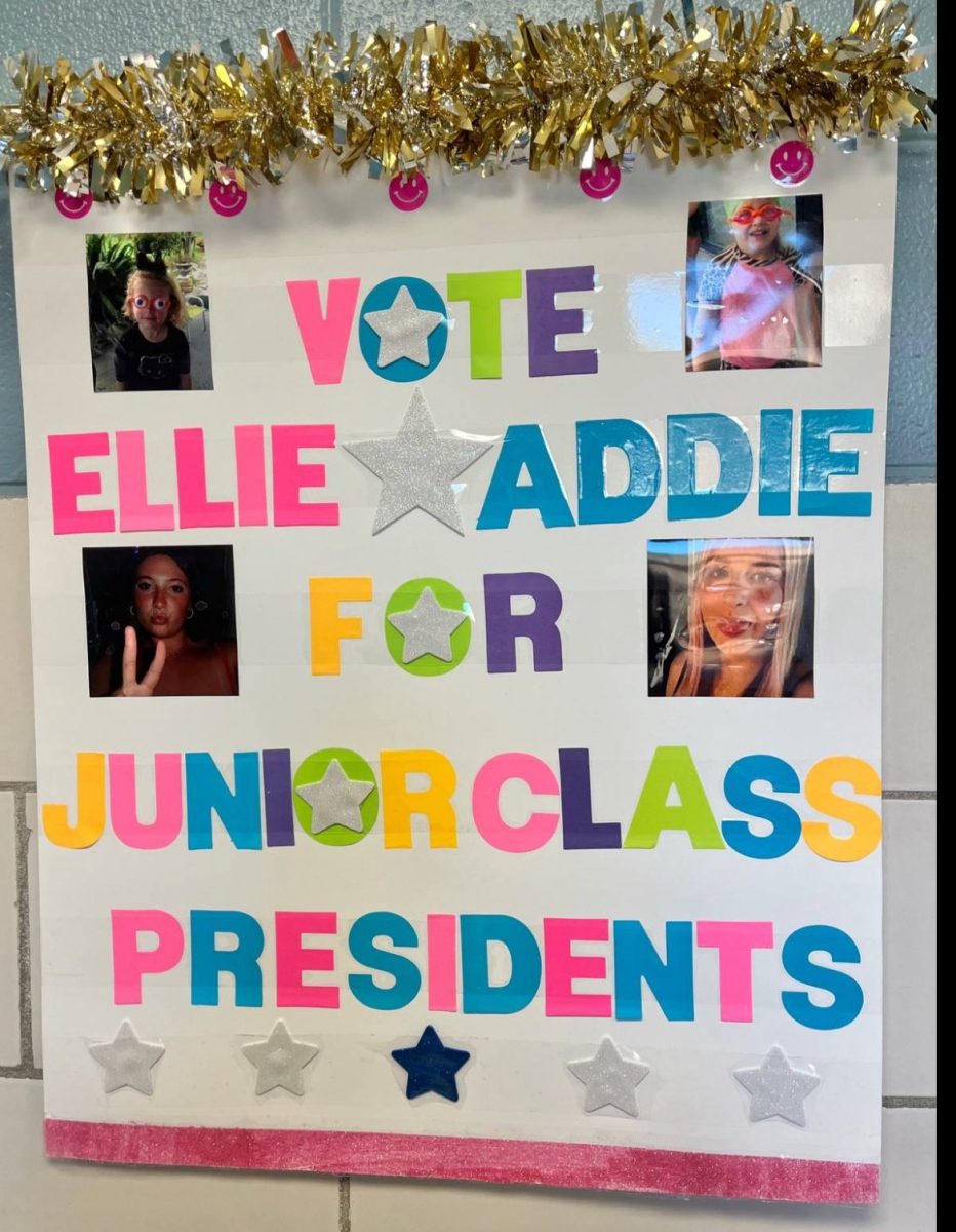 Junior class president campaign poster for candidates Addison Reed and Ellie Thompson in one of Lafayette's hallway. Taken 9/23/24.