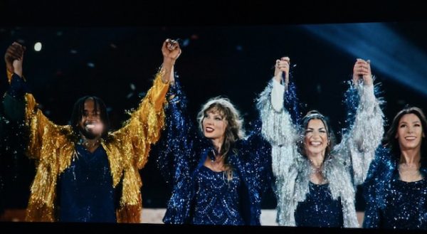 Taylor Swift taking her final bow with her back-up dancers in the Eras Tour Movie (Taylor's Version) in Los Angeles. Taken August 2024.