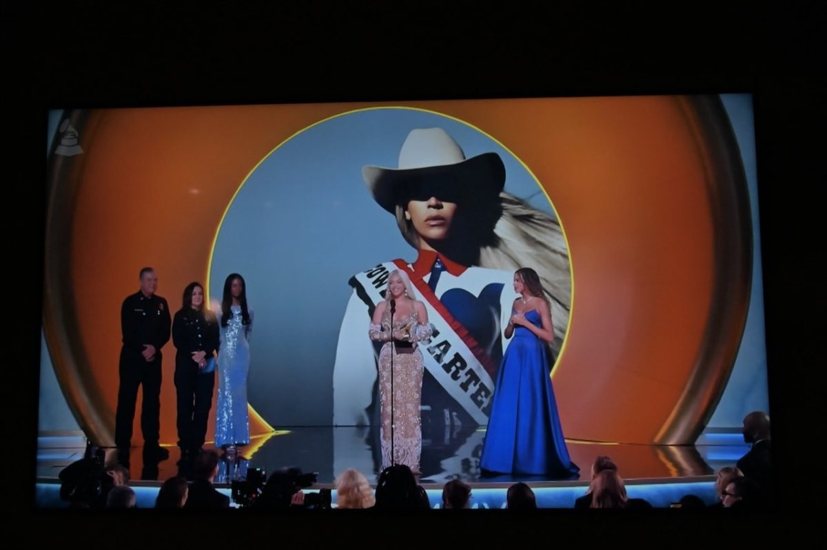 Beyoncé accepting the award Album of the Year for her album "COWBOY CARTER" at the 2025 Grammys. Taken February 11, 2025.  