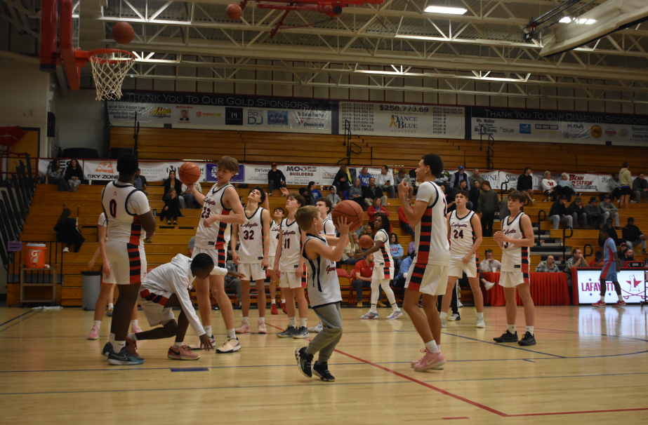 Lafayette's Basketball team warms up together before their game against West Jessamine. Taken Friday, Jan 31, 2025 in Lafayette's gym.