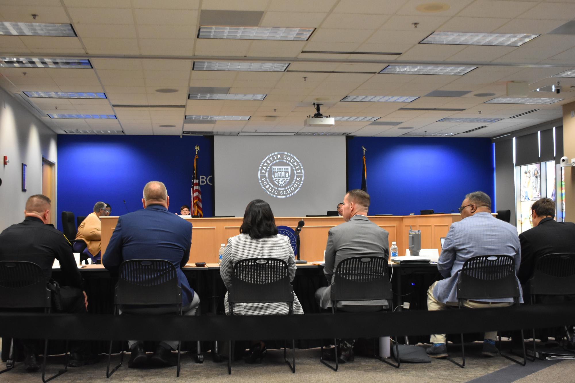 FCPS Board of Education and Budget and Finance Committee members confer in the board room at the John D. Price building about the 2026 tentative budget. Taken February 27th, 2025.