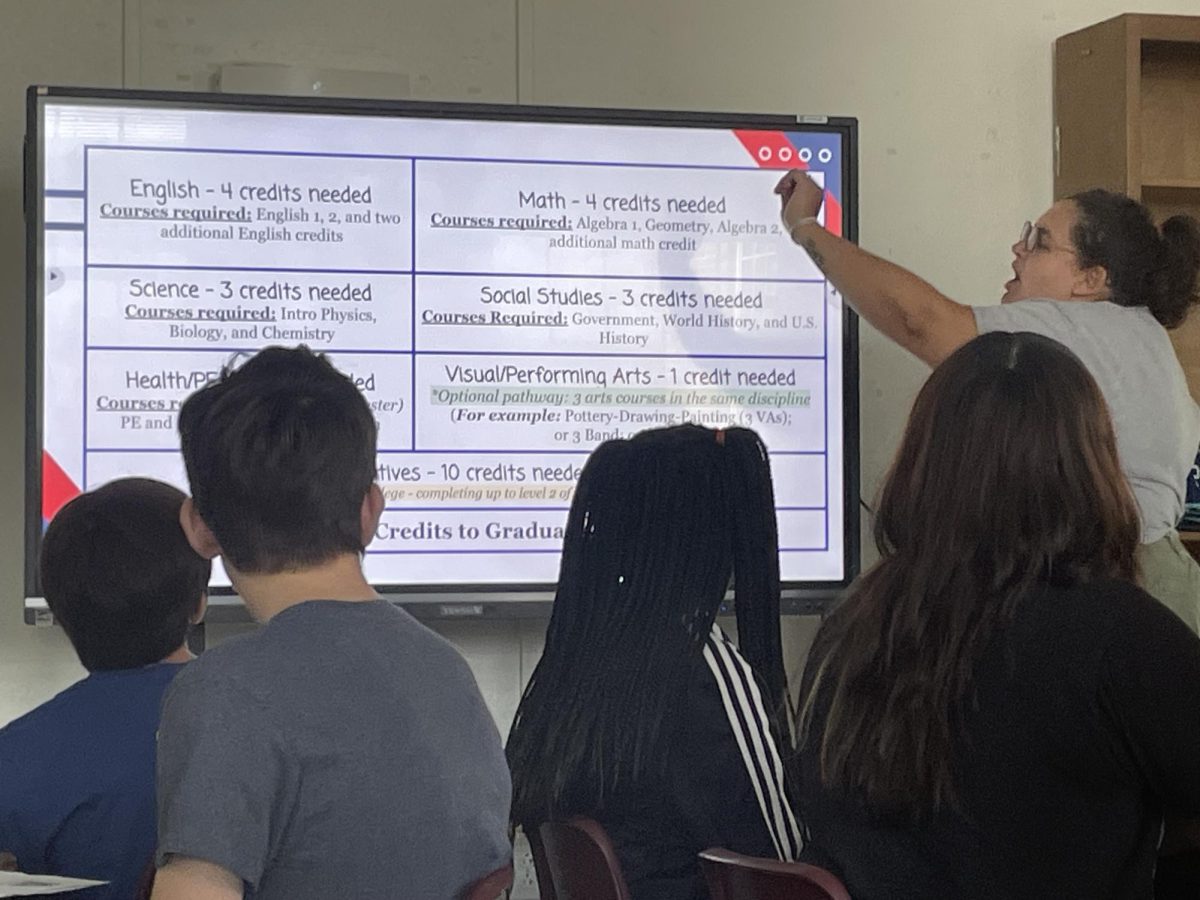 Mx. Fuller talking to incoming freshmen this summer about credits needed to graduate from Lafayette High School. Taken on July 30th, 2024.