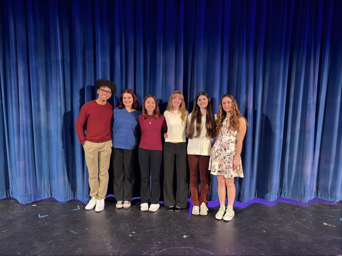 On March 25th at 7:00p p.m., a photo was taken in the Auditorium of the current student leadership of the National Honor Society. Each of them has an important role in the program to representing the program. From left to right, Jordan Woods (Social Media), Ellen Naish (Social Media), Maya Conn (Secretary), Abbey Helsby (President), Madeleine Michaelis (Vice President), and Rebecca Stankiewicz. With all these positions opening up next year since they are seniros,to step into leadership roles.