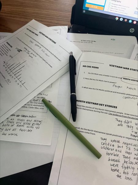 A student's end-of-year World History homework piled up. Photo taken on May 21, 2025.