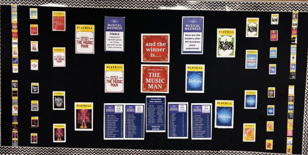 Photo of the "Musical Madness" bracket after "The Music Man" was announced as the winner and to be the next winter musical for Lafayette, taken on May 15th. 